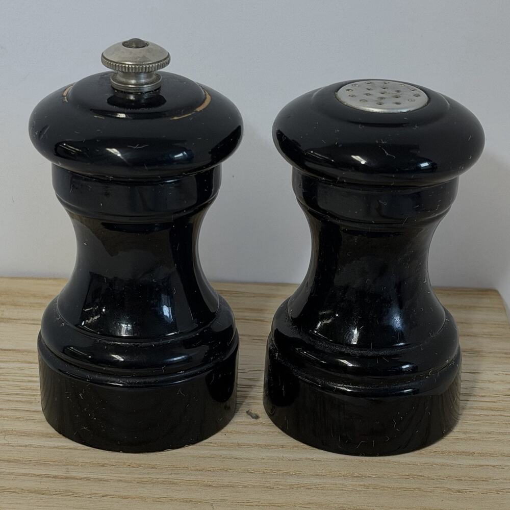 Peugeot Salt Shaker Pepper Mill Grinder Set 4” Wood Black France